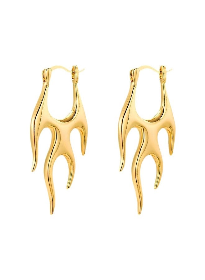 POYAMUSE Edgy Flame Hoop Earrings for Women, Punk Fire Earrings, Minimalist Hoop Earrings, Rave Jewelry Gift for Women - Gold - Image 1